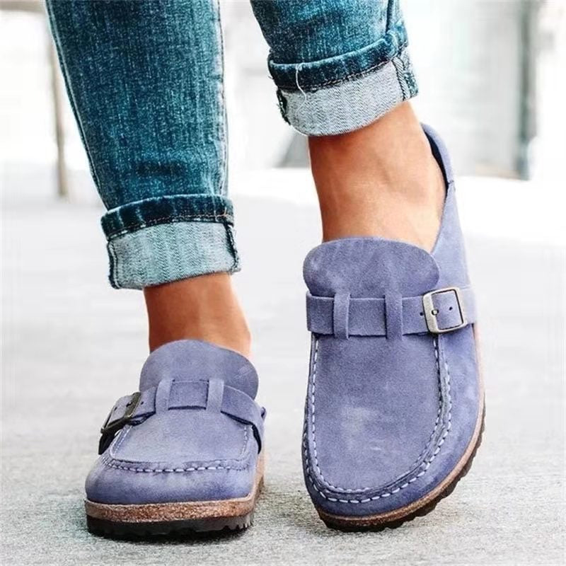 Slipper Schuhe - Flach - Wildleder - Slipper Sandalen - Clogs für Frauen-Lila-37-Chaps Herrenmode