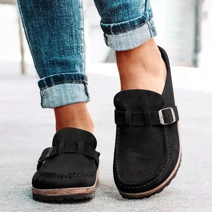 Slipper Schuhe - Flach - Wildleder - Slipper Sandalen - Clogs für Frauen-Schwarz-37-Chaps Herrenmode