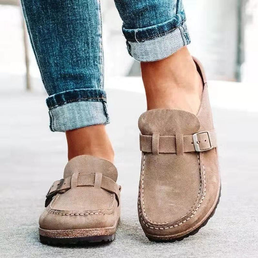 Slipper Schuhe - Flach - Wildleder - Slipper Sandalen - Clogs für Frauen-Taupe-37-Chaps Herrenmode