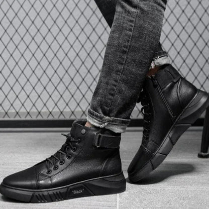 Sneaker-Stiefel – Schwarz – Reißverschluss – Hohe Sneakers – Herrenschuhe-38-Chaps Herrenmode