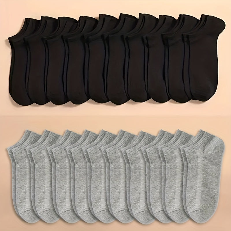 Söckchen – Unisex-Socken, bequem, mit niedrigem Schaft, 1 Paar-20 Paare (10 Schwarz + 10 Grau)-Einheitsgröße-Chaps Herrenmode