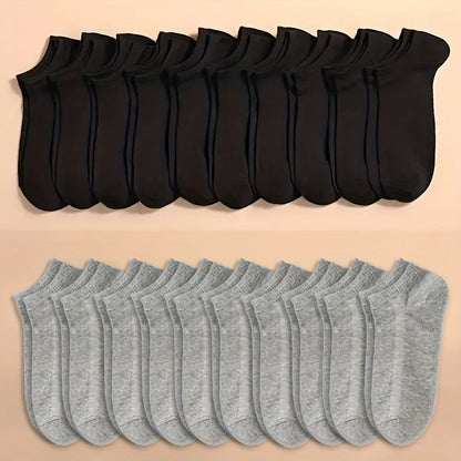 Söckchen – Unisex-Socken, bequem, mit niedrigem Schaft, 1 Paar-20 Paare (10 Schwarz + 10 Grau)-Einheitsgröße-Chaps Herrenmode