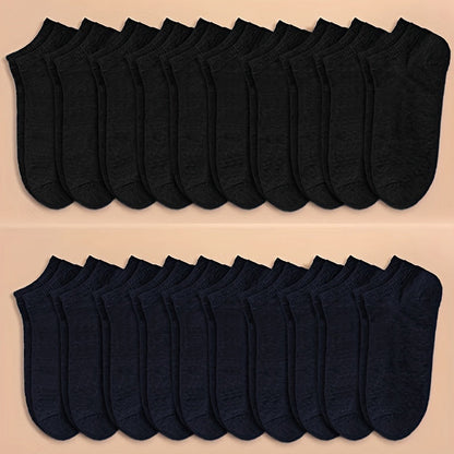 Söckchen – Unisex-Socken, bequem, mit niedrigem Schaft, 1 Paar-20 Paare (10 Schwarz + 10 Marineblau)-Einheitsgröße-Chaps Herrenmode