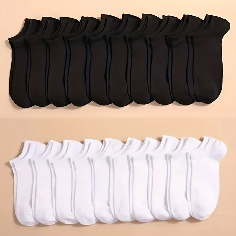 Söckchen – Unisex-Socken, bequem, mit niedrigem Schaft, 1 Paar-20 Paare (10 Schwarz + 10 Weiß)-Einheitsgröße-Chaps Herrenmode