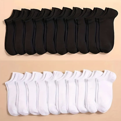 Söckchen – Unisex-Socken, bequem, mit niedrigem Schaft, 1 Paar-20 Paare (10 Schwarz + 10 Weiß)-Einheitsgröße-Chaps Herrenmode