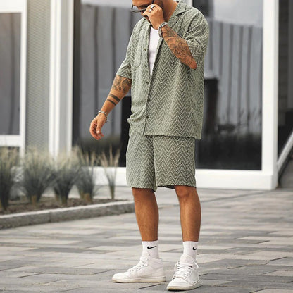 Sommer-Set für Männer | Kurzarm | Knopfleiste | Zweiteiliges Set | Shorts und Hemd-Chaps Herrenmode