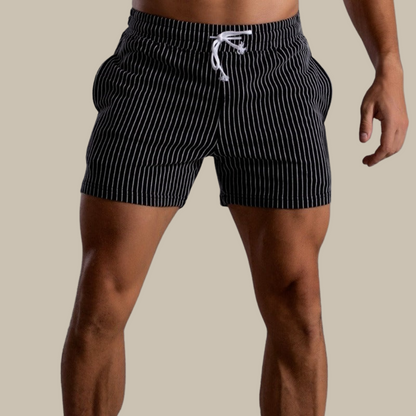 Sommer Shorts - Gestreift - Elastische Taille - Kordelzug Shorts - Herren Shorts-Schwarz-XS-Chaps Herrenmode