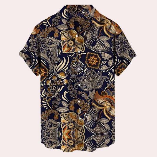 Sommerhemd - Bedruckt - Button-Up - Kurzarmhemd - Herrenhemden-Blau-XS-Chaps Herrenmode