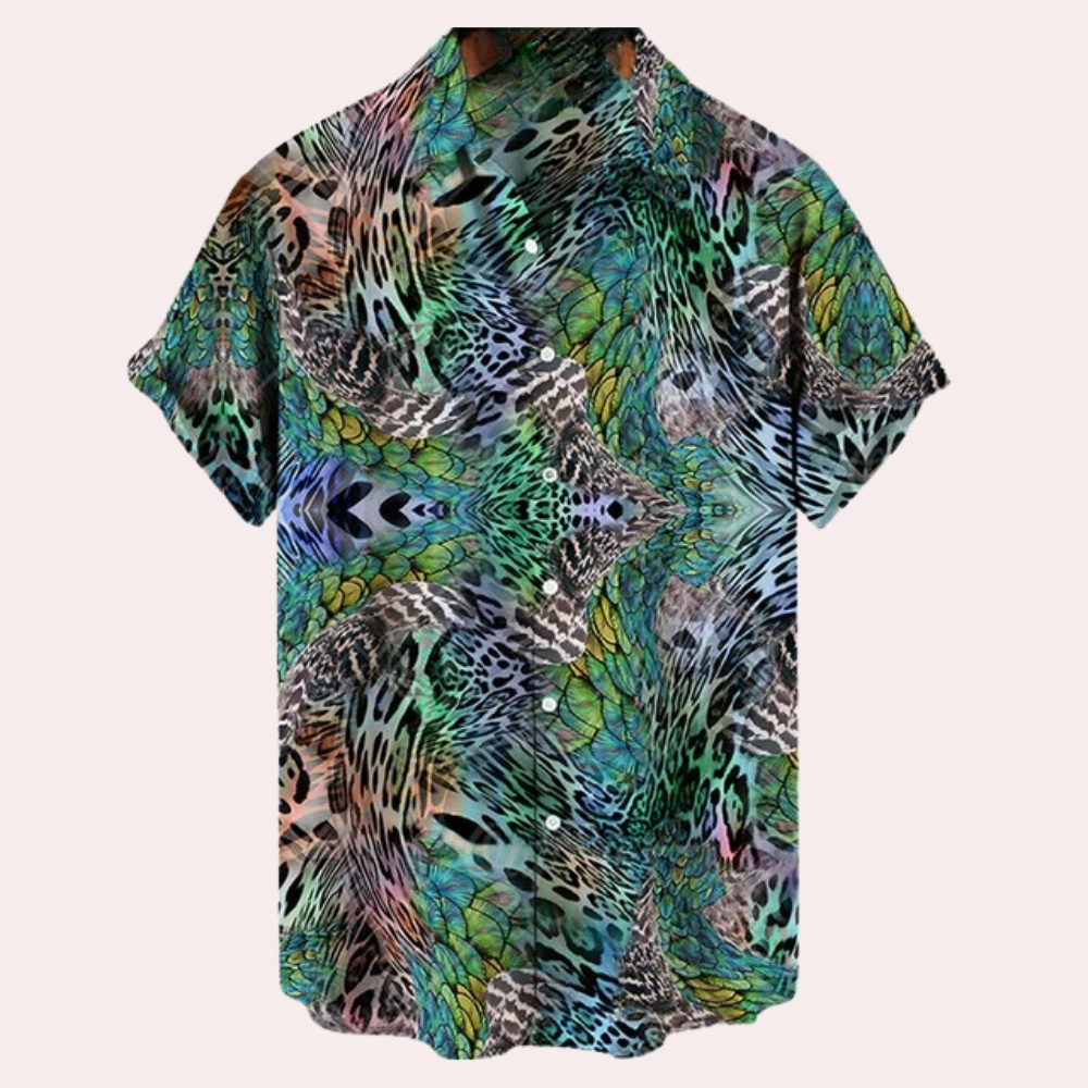 Sommerhemd - Bedruckt - Button-Up - Kurzarmhemd - Herrenhemden-Grün-XS-Chaps Herrenmode