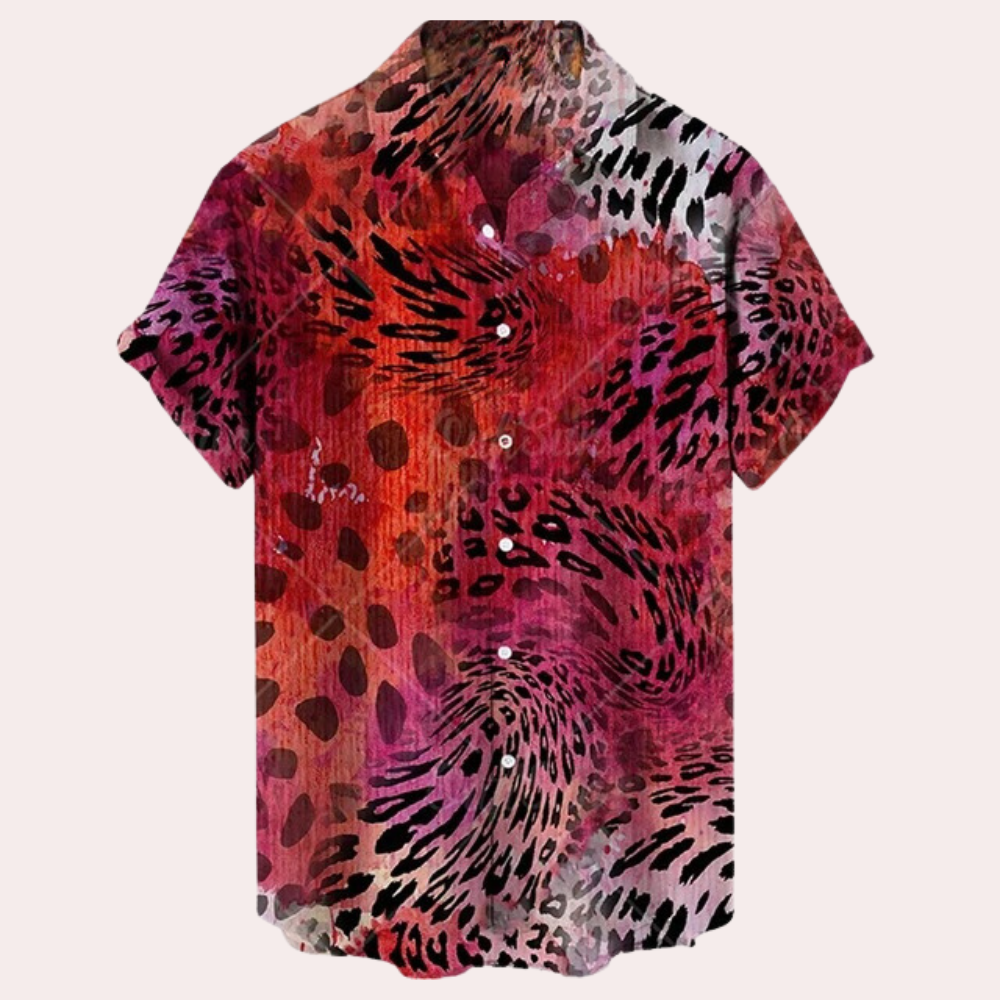 Sommerhemd - Bedruckt - Button-Up - Kurzarmhemd - Herrenhemden-Rot-XS-Chaps Herrenmode