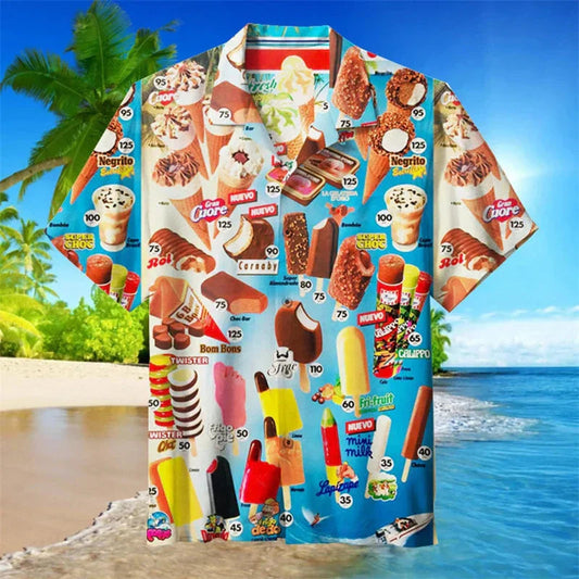 Sommerhemd | Eiscreme Print | Button-Up | Hawaiihemd | Herren Kurzarmhemden-Chaps Herrenmode