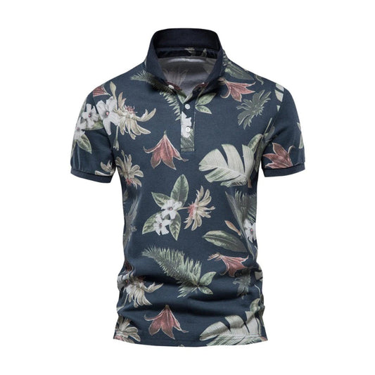 Sommerhemd – Herren-Polo-T-Shirt mit kurzen Ärmeln, Kragen und Aufdruck-Marineblau-S-Chaps Herrenmode