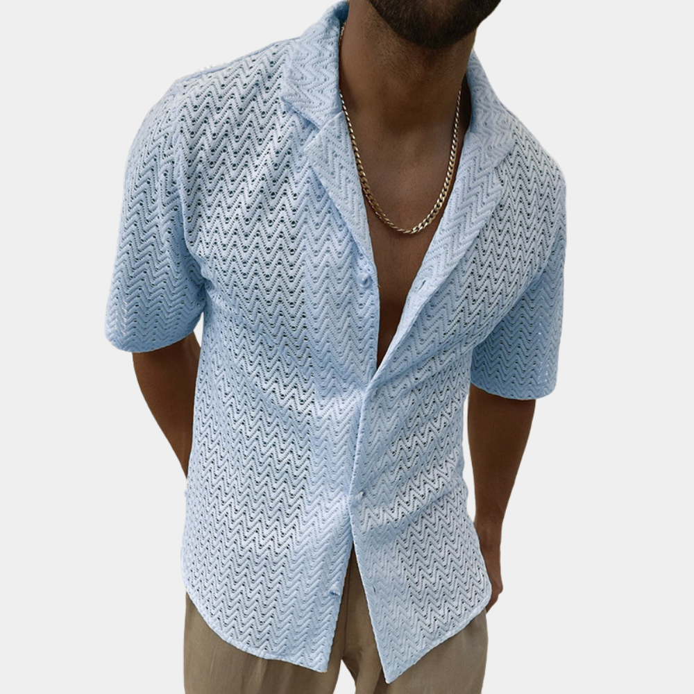 Sommerhemd | Kragen | Knopfleiste | Kurzarmhemd | Herrenhemd-Blau-S-Chaps Herrenmode