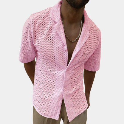Sommerhemd | Kragen | Knopfleiste | Kurzarmhemd | Herrenhemd-Rosa-S-Chaps Herrenmode