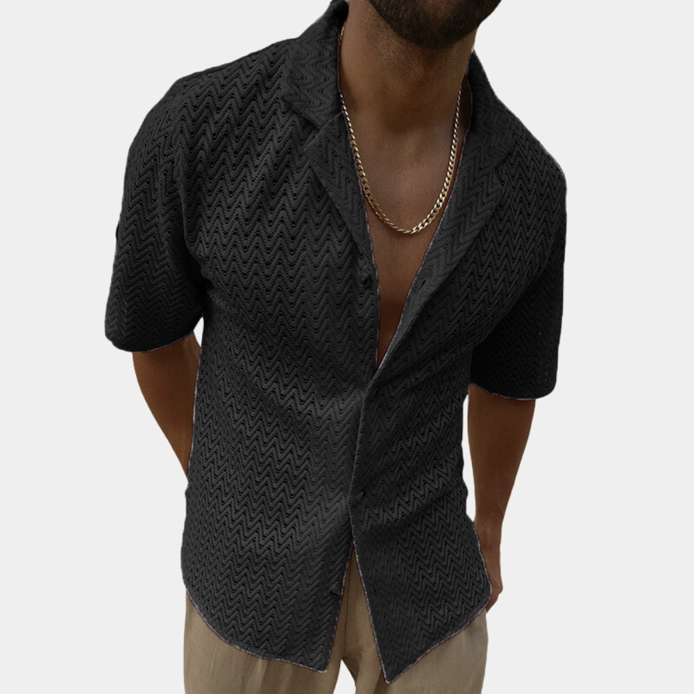 Sommerhemd | Kragen | Knopfleiste | Kurzarmhemd | Herrenhemd-Schwarz-S-Chaps Herrenmode