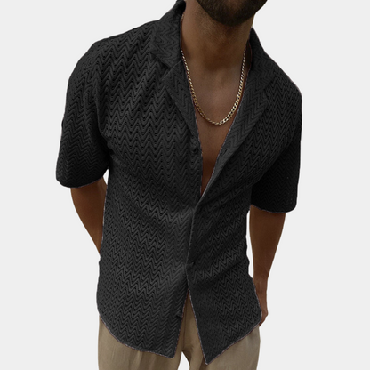 Sommerhemd | Kragen | Knopfleiste | Kurzarmhemd | Herrenhemd-Schwarz-S-Chaps Herrenmode