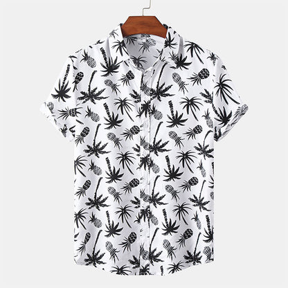 Sommerhemd – Kurzarm – Bedruckt – Hemd mit Knopfleiste – Herrenhemden-Weiß-M-Chaps Herrenmode