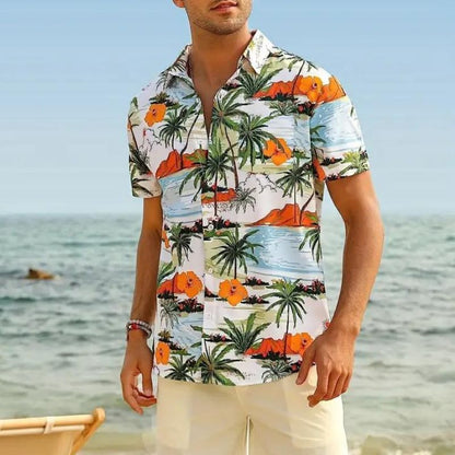 Sommerhemd - Kurzarm - Button-Up - Hawaiihemd - Herrenhemden-Grün-M-Chaps Herrenmode