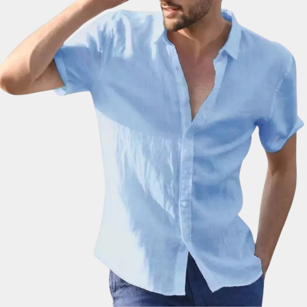 Sommerhemd – Leichtes Kurzarmhemd mit Knöpfen für Männer-Blau-S-Chaps Herrenmode