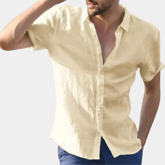 Sommerhemd – Leichtes Kurzarmhemd mit Knöpfen für Männer-Gelb-S-Chaps Herrenmode