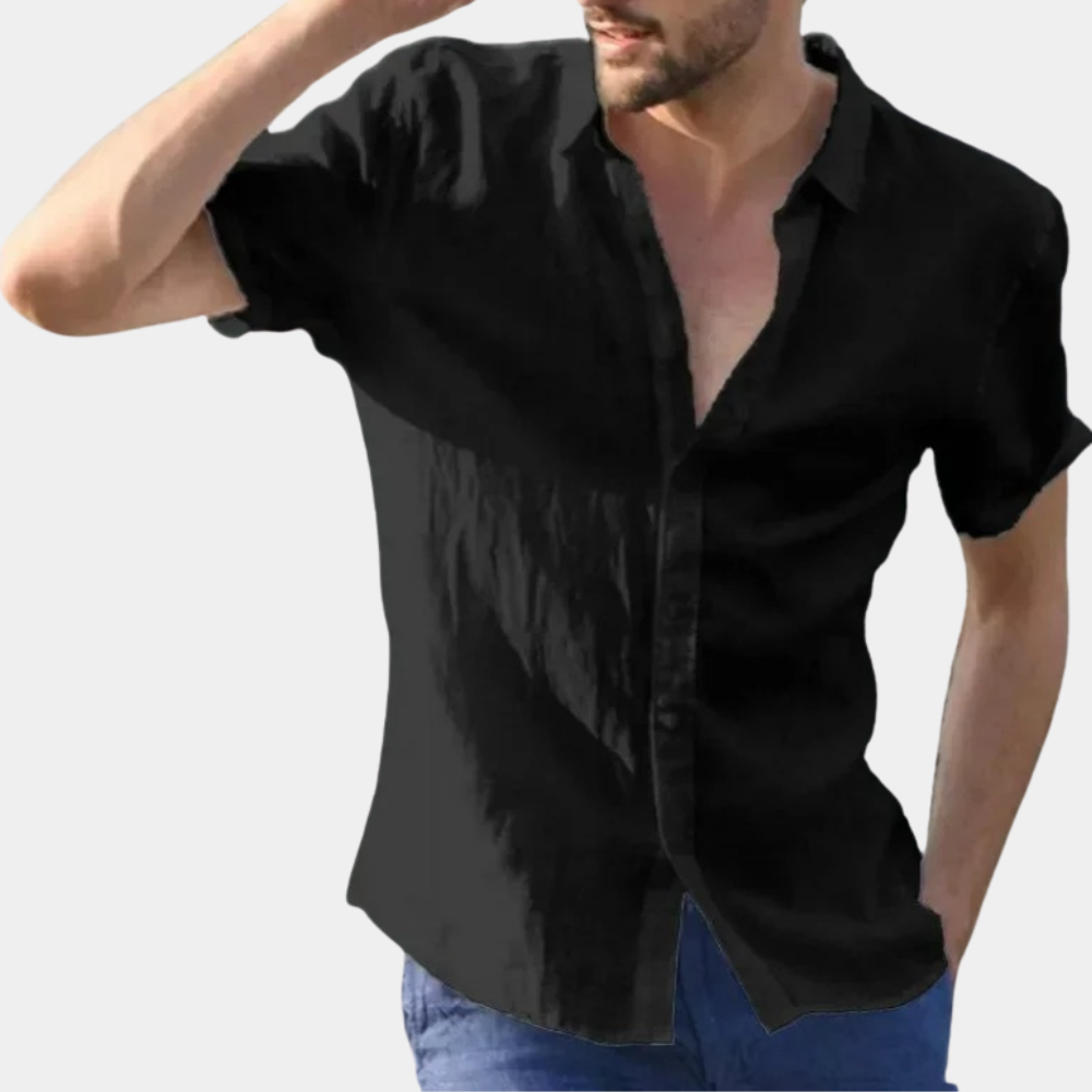 Sommerhemd – Leichtes Kurzarmhemd mit Knöpfen für Männer-Schwarz-S-Chaps Herrenmode