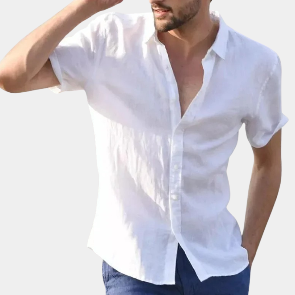 Sommerhemd – Leichtes Kurzarmhemd mit Knöpfen für Männer-Weiß-S-Chaps Herrenmode