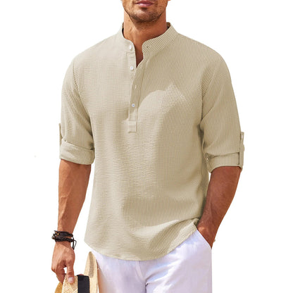 Sommerhemd - Leichtes Langarmhemd mit halber Knopfleiste für Männer-Khaki-S-Chaps Herrenmode