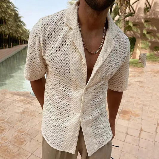 Sommerhemd | Leichtgewicht | Polo | Kurzarmhemd | Herrenhemden-Beige-S-Chaps Herrenmode
