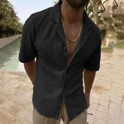 Sommerhemd | Leichtgewicht | Polo | Kurzarmhemd | Herrenhemden-Schwarz-S-Chaps Herrenmode