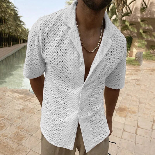 Sommerhemd | V-Ausschnitt | Knopfleiste | Kurzarmhemd | Herrenhemd-Weiß-M-Chaps Herrenmode