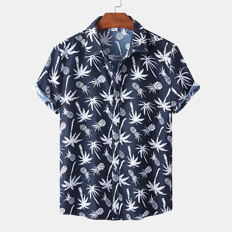 Sommerhemd – leichtes, kurzärmeliges Herrenhemd mit Knopfleiste-Marineblau-M-Chaps Herrenmode