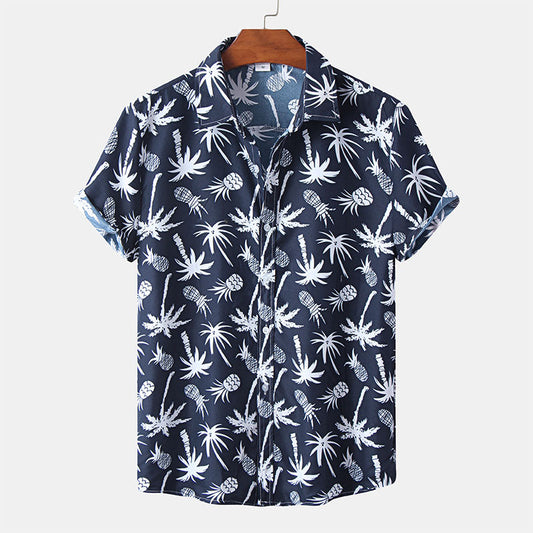 Sommerhemd – leichtes, kurzärmeliges Herrenhemd mit Knopfleiste-Marineblau-M-Chaps Herrenmode