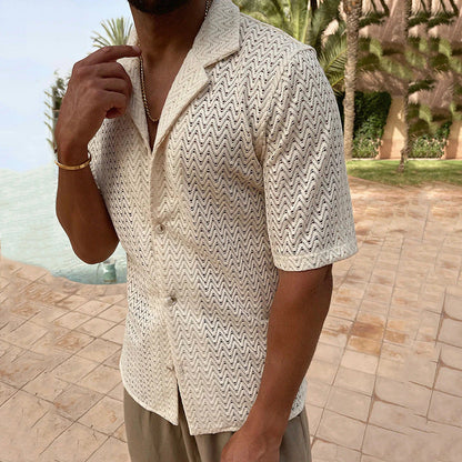 Sommerhemd – mit Knöpfen – leicht – kurzärmliges Hemd – Herrenhemden-Beige-M-Chaps Herrenmode