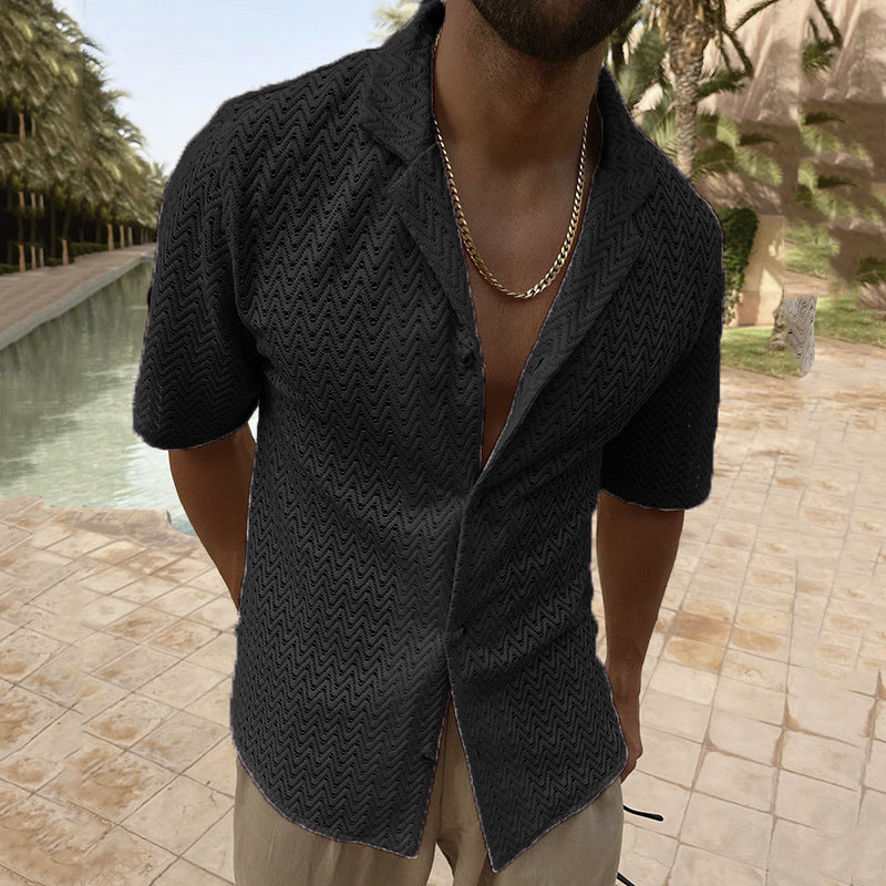 Sommerhemd – mit Knöpfen – leicht – kurzärmliges Hemd – Herrenhemden-Schwarz-M-Chaps Herrenmode
