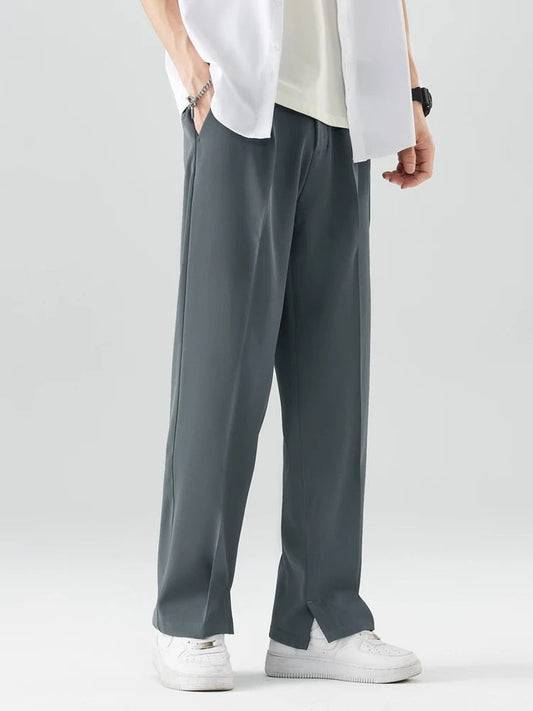 Sommerhose – Leichte Herrenhose mit elastischem Bund und geradem Bein-Dunkelgrau-M-Chaps Herrenmode