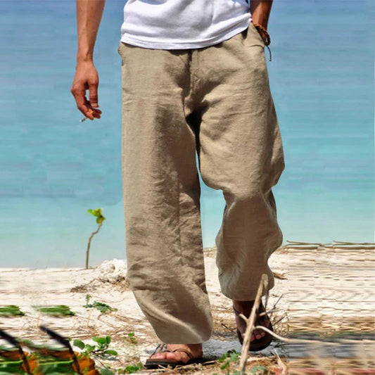 Sommerhosen | Lose Passform | Gerades Bein | Leinenhosen | Herrenhosen-Khaki-S-Chaps Herrenmode