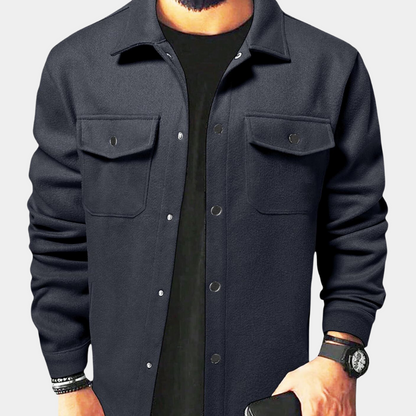 Sommerjacke | Zugeknöpft | Brusttaschen | Überhemd | Herrenjacken-Marineblau-S-Chaps Herrenmode