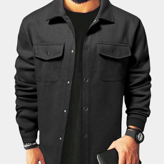 Sommerjacke | Zugeknöpft | Brusttaschen | Überhemd | Herrenjacken-Schwarz-S-Chaps Herrenmode