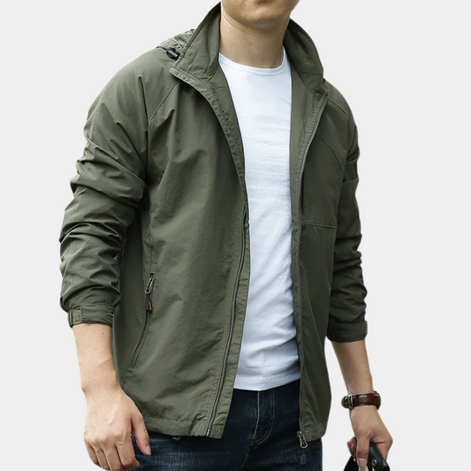 Sommerjacke – dünne, winddichte Herren-Funktionsjacke mit Kapuze-Armeegrün-M-Chaps Herrenmode