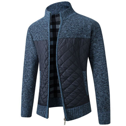 Steppjacke - Herren Zip-Up Strickjacke mit Steppmuster-Blau-S-Chaps Herrenmode