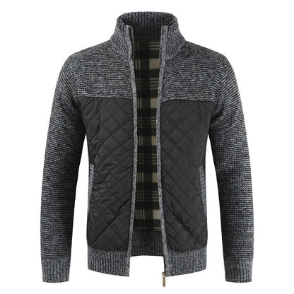 Steppjacke - Herren Zip-Up Strickjacke mit Steppmuster-Dunkelgrau-S-Chaps Herrenmode