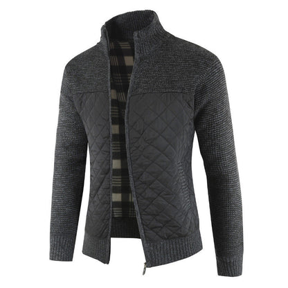 Steppjacke - Herren Zip-Up Strickjacke mit Steppmuster-Schwarz-S-Chaps Herrenmode