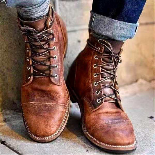 Stiefelette - Herren Retro Schnürstiefel Herbst Lederstiefel-Braun-36-Chaps Herrenmode