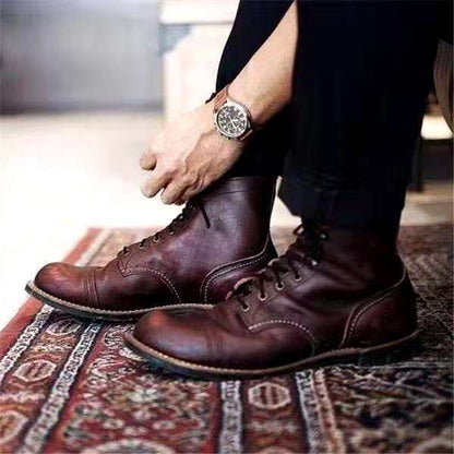 Stiefelette - Herren Retro Schnürstiefel Herbst Lederstiefel-Kaffee-36-Chaps Herrenmode