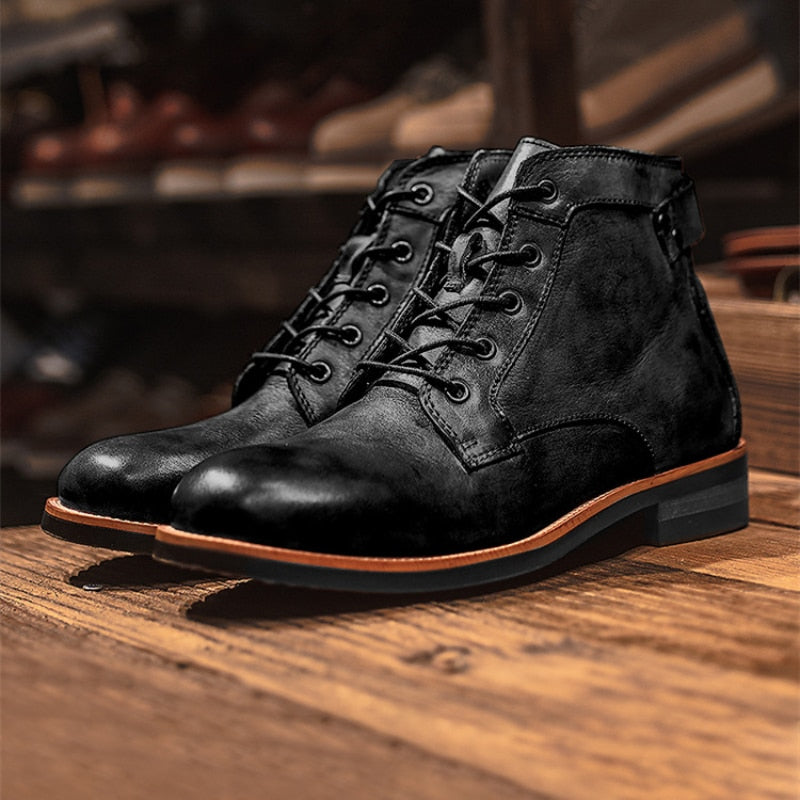 Stiefelette | Schnürung | Winter | Lederstiefel | Herrenstiefel-Schwarz-38-Chaps Herrenmode