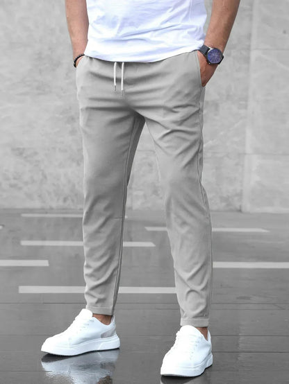 Stretch-Hose – Bequem – Kordelzug – Stretch-Chinohose – Herrenhose-Grau-S-Chaps Herrenmode
