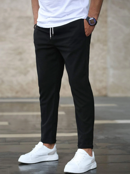 Stretch-Hose – Bequem – Kordelzug – Stretch-Chinohose – Herrenhose-Schwarz-S-Chaps Herrenmode