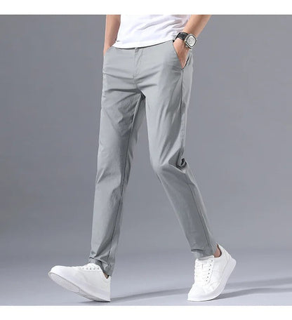 Stretch-Hose – schmale Passform, gerade geschnittene Chino-Hose für Herren-Grau-S-Chaps Herrenmode