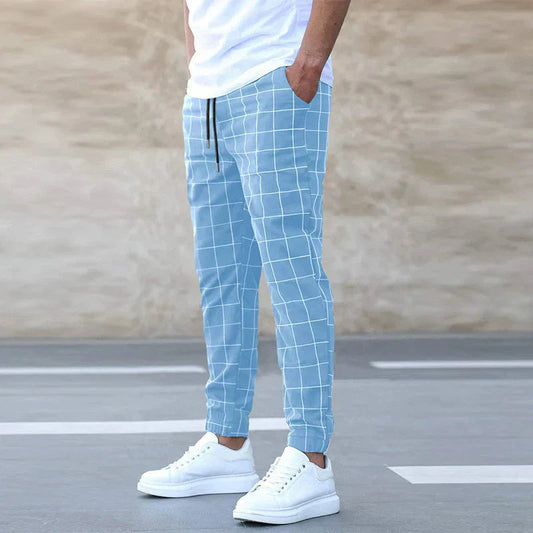 Stretchhosen | Karo | Tunnelzug | Jogger | Herrenhosen-Blau-S-Chaps Herrenmode