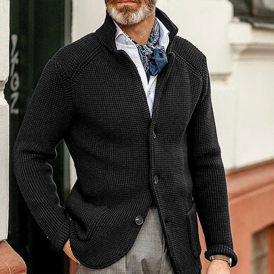 Strickjacke - Button-Up - Chunky - Strickjacke - Herrenbekleidung-Schwarz-S-Chaps Herrenmode